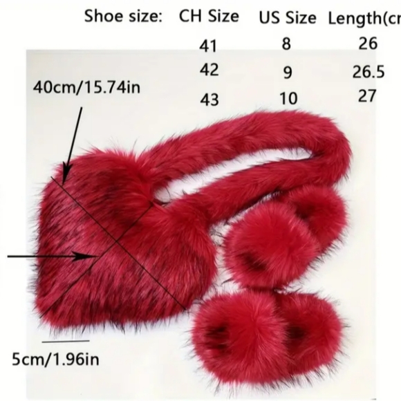 Fluffy heart shaped crossbody and fluffy slippers. - Picture 3 of 3